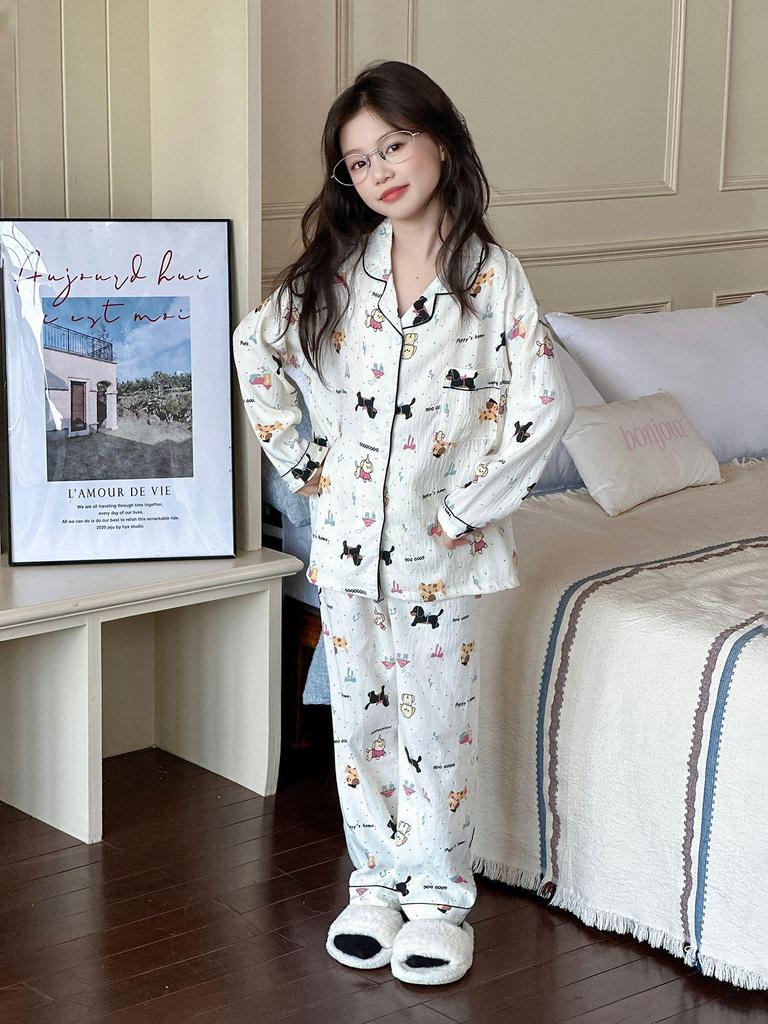 Girls' 2025 Autumn Cotton Pajama Set: Long-Sleeve Two-Piece Sleepwear