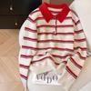 Retro Color Striped Knitted Sweater Women's Autumn and Winter New Contrasting Colors and Thin Age-reducing Long-sleeved Sweater Top