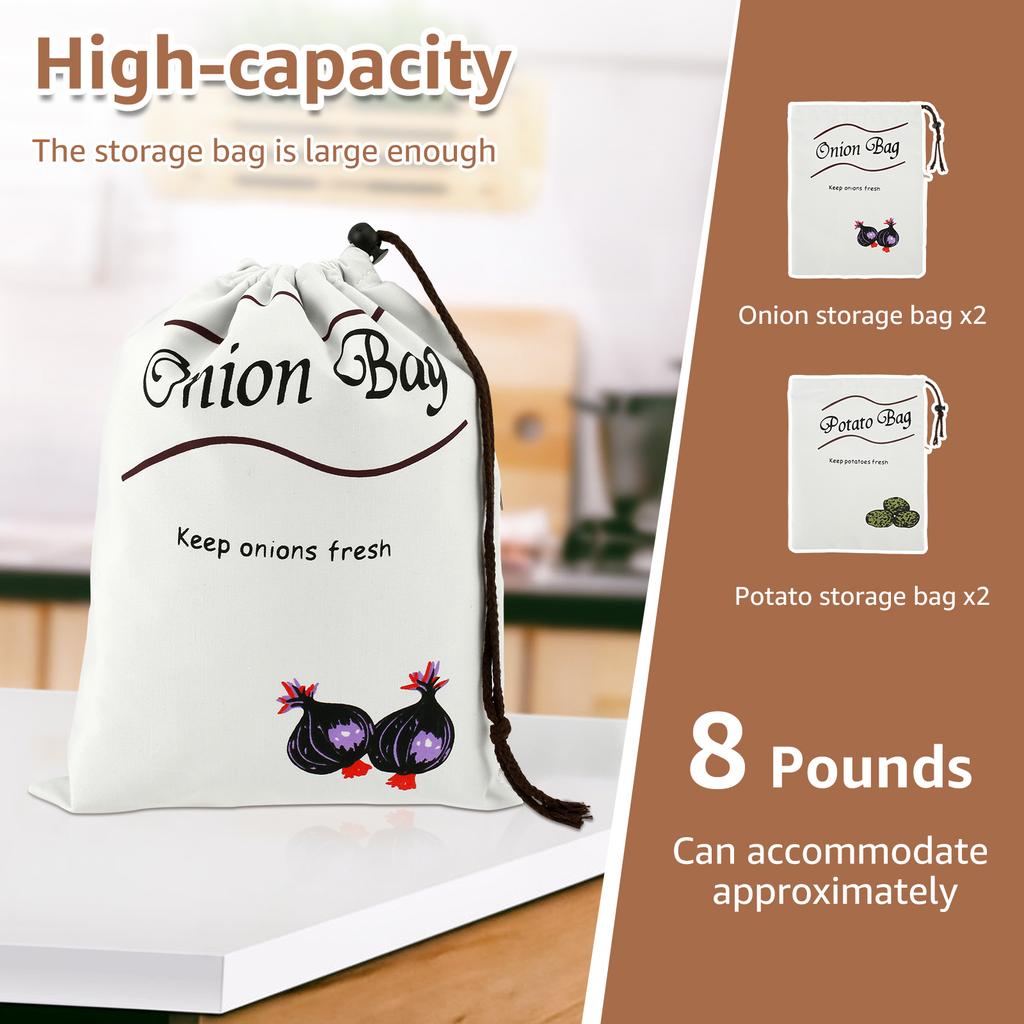 2/4Pcs Potato Onion Storage Bag Drawstring Cotton Bags Reusable Vegetable Storage Sacks with Side Zipper for Onion Potato Garlic