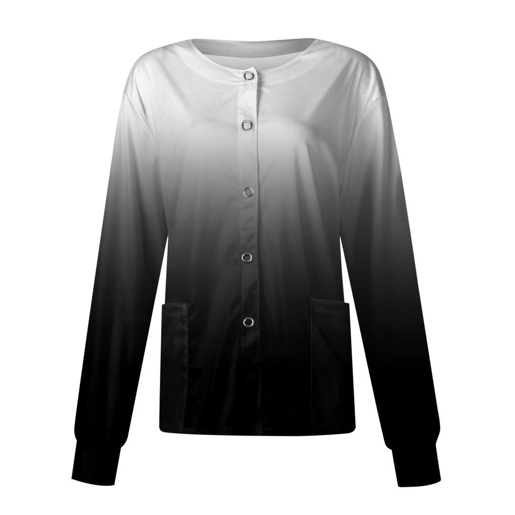 Женский рабочий комбинезон с длинным рукавом и карманом, воротник-стойка с градиентом, однобортный защитный комбинезон, кардиган, куртка, топ