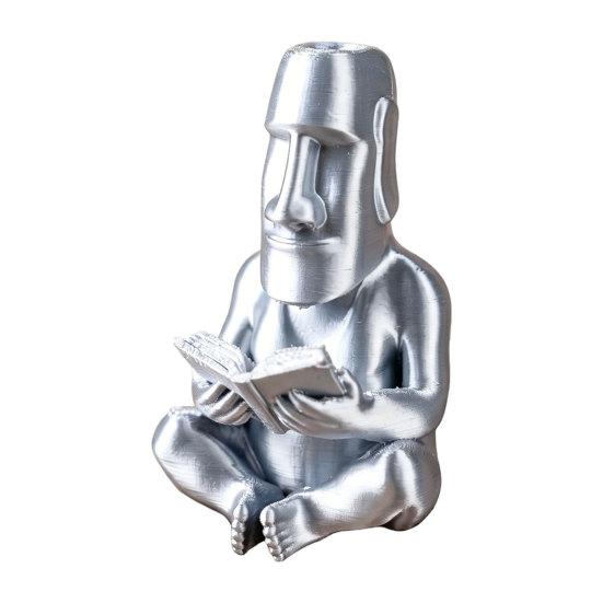 jijijing 3D Printed Reading Moai Figurine Ornament, Cross-Legged Sitting Statue Desktop Decoration, Creative Sculpture, Unique Gift for Students