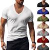 Top Men's V-neck Solid Color Large Size Casual T-shirt Short Sleeve Men's Wear