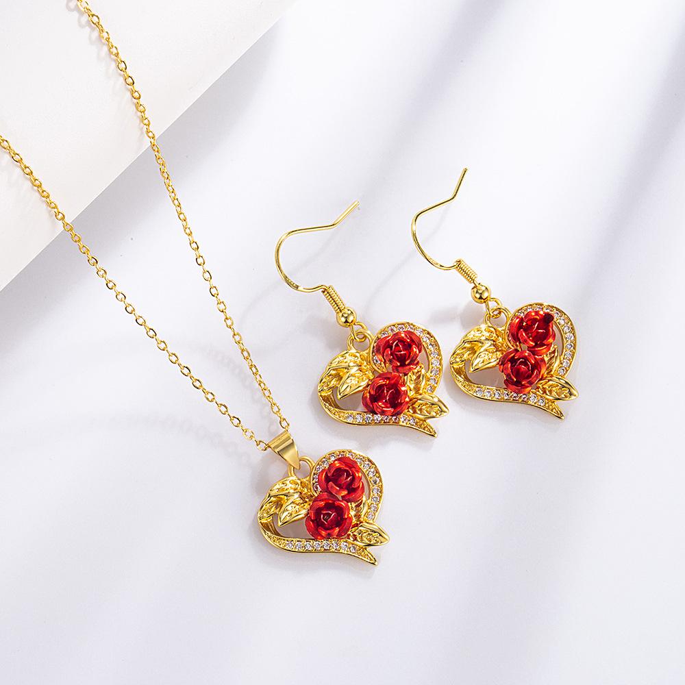 Комплект из ожерелья и серег Love Rose, винтажные украшения в виде цветов и листьев.