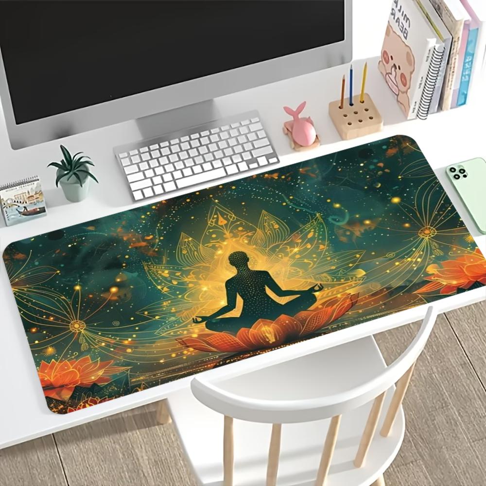 Lotus Meditation Yoga Large Extended Gaming Mouse Pad Non Slip Desk Surface Vintage Spiritual Print For Gaming And Office Setup