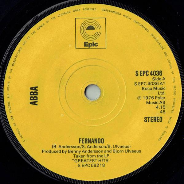 7-дюймовая пластинка ABBA - Fernando SEPC4036 Epic 1976 UK Поп Бывшая в употреблении