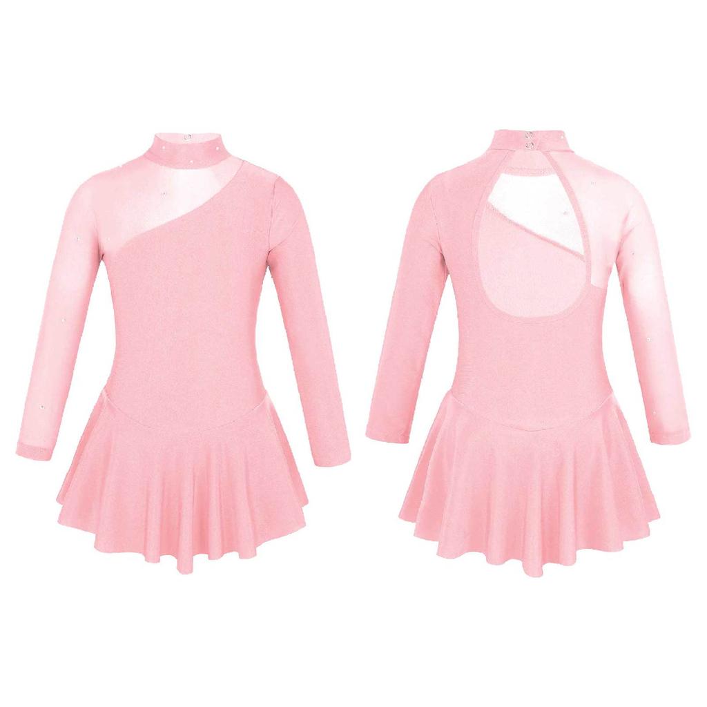 Children Figure Skating Dress Long Sleeves Mock Neck Ice Skating Gymnastics Competition Costume