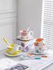 300ml Flower Ceramic Mug With Saucer And Spoon Breakfast Milk Tea Coffee Cups With Bread Dessert Dish Microwave Safe Gift