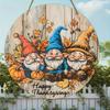 2d Flat 20*20cm, Autumn Home Decoration, Happy Thanksgiving, Featuring Gnomes and Pumpkins As The Main Decorations, with A Circular Wooden Creative
