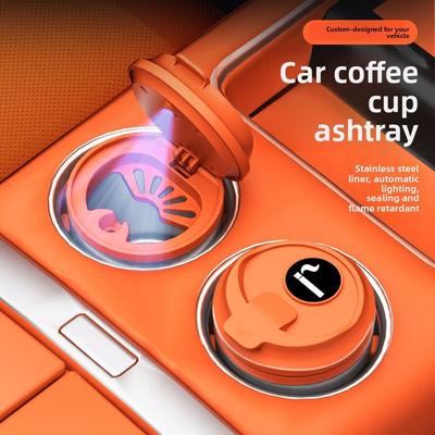Новая стильная автомобильная пепельница для кофейной чашки с крышкой, 7-цветная светодиодная подсветка, контейнер для мусора, корпус из ABS, металлическая вставка, автомобильный держатель для пепла, Автомобиль