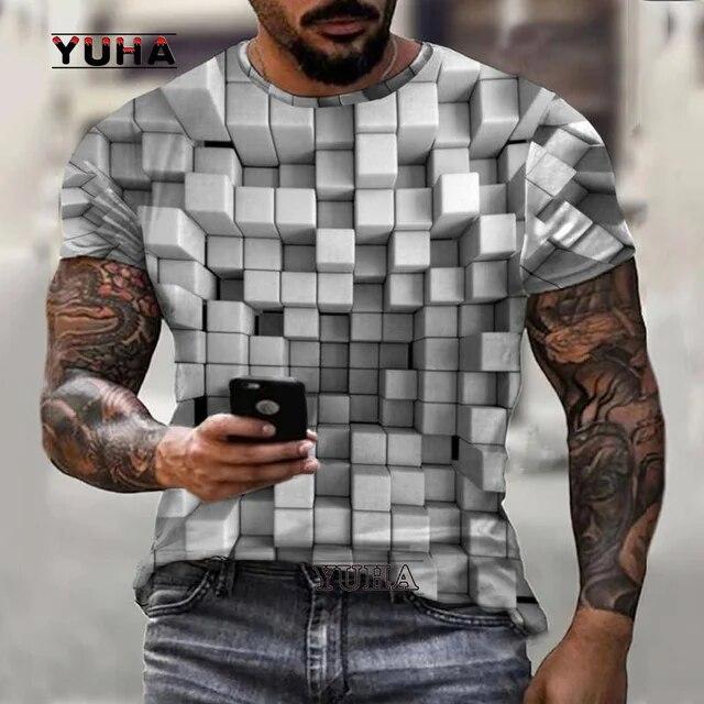 Красочная мужская футболка с абстрактным 3D принтом и коротким рукавом, уличная модная повседневная спортивная футболка большого размера 100-6XL