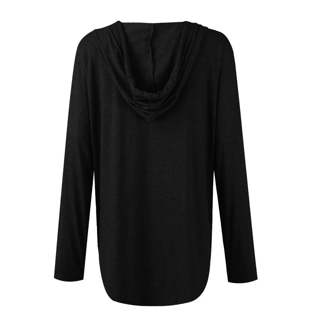 Women's Fashion Casual V-Neck Solid Colour Hooded Drawstring Long Sleeve Fitness Top