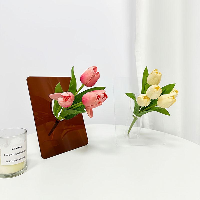 Modern Square Transparent Acrylic Desktop Vase Eco-Friendly Dried Flower Arrangement for Home Decoration