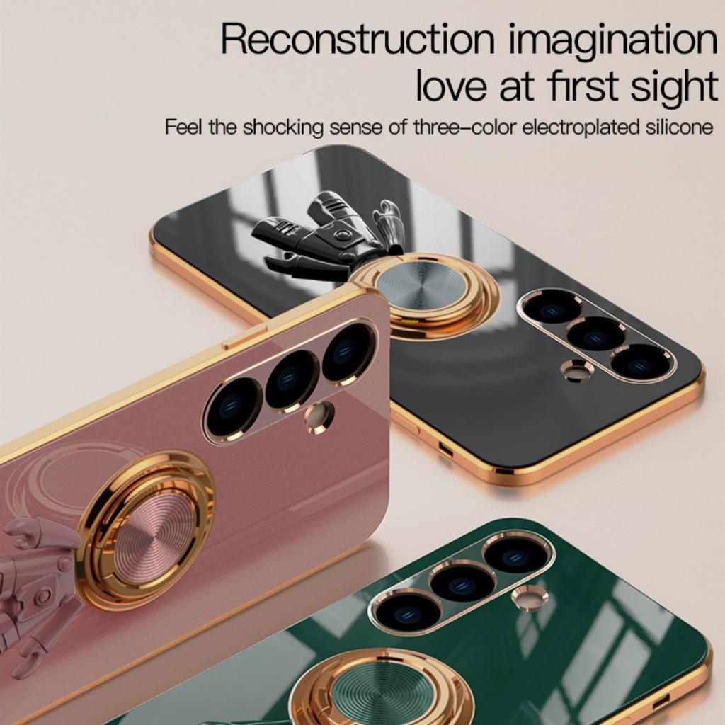 For Samsung Galaxy S24 Case with Astronaut Ring Kickstand 6D Electroplating TPU Phone Cover