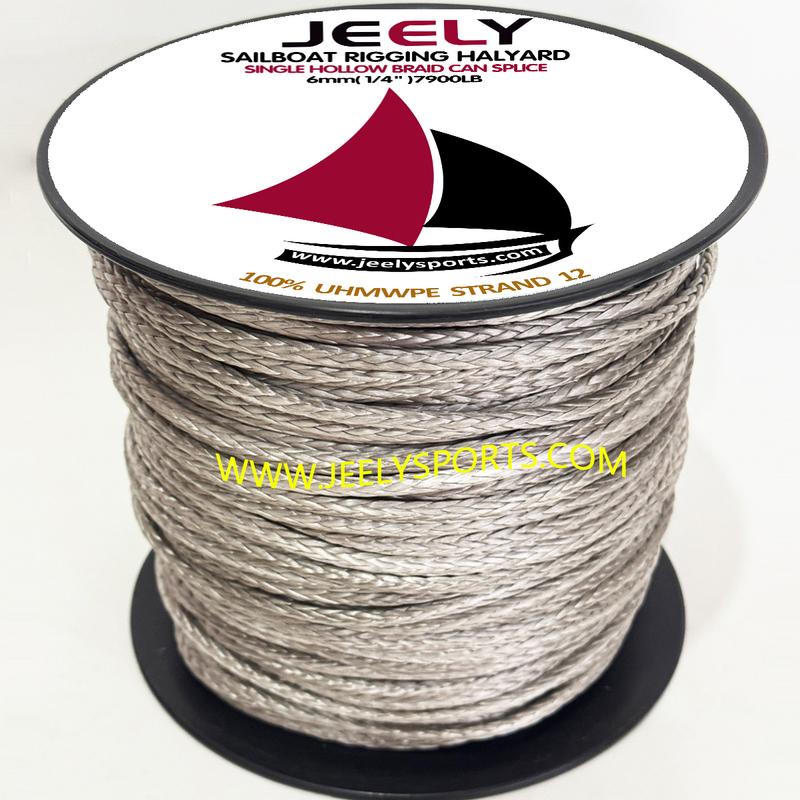 6mm 7900lb 20m UHMWPE Hollow Braid Sailboat Paraglider Rigging Halyard Rope For Towing Winch Line
