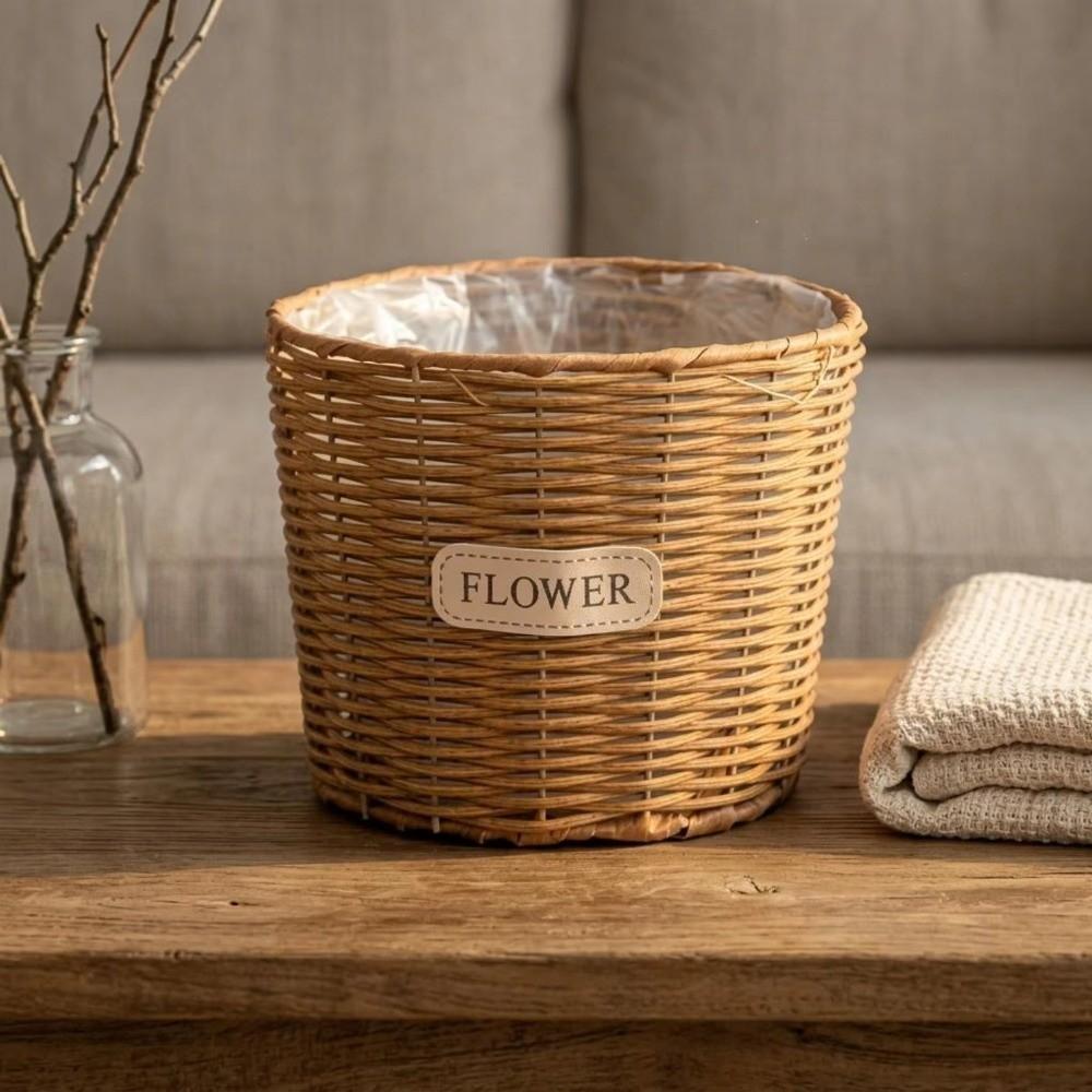 Tabletop Imitation Rattan Basket Plastic Rattan Storage Baskets Woven Plant Pot Indoor Storage