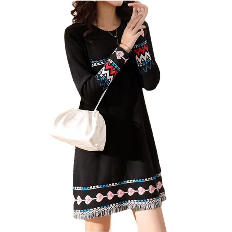 Верхняя одежда для женщин на весну и осень, вязаный свитер, платье-свитер Skinny Temperament, юбка средней длины с внутренней окантовкой