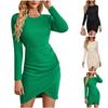 Women's Solid Casual Round Neck Solid Waist Long Sleeve Wrap Hip Dress