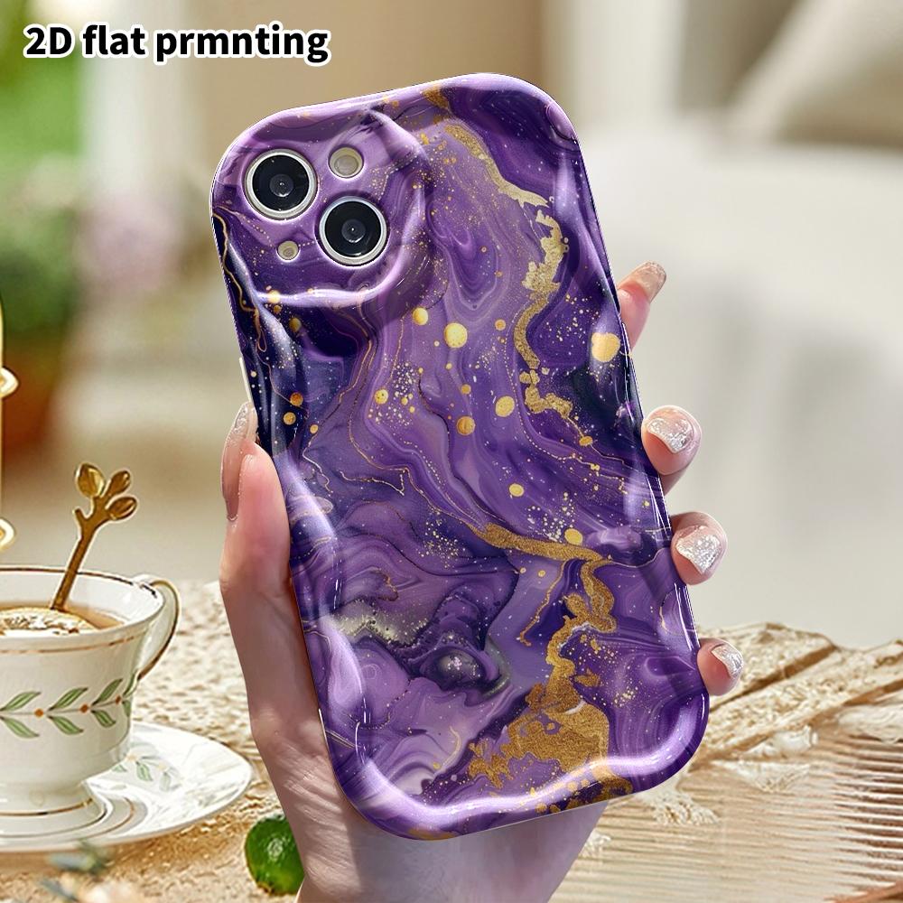 Phone Case: 2D flat, suitable for iPhone 18 17 16 15 14 13 12 Pro protective case, phone decoration, purple-gold fluid style, perfect Christmas and Ha