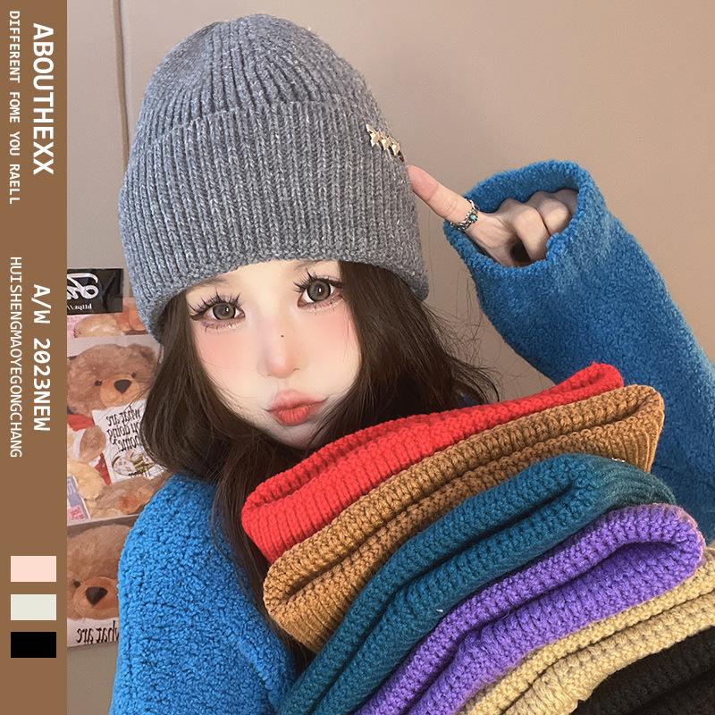 Women's Autumn and Winter Korean Style Versatile Face Showing Small Knitted Hat Japanese Big Head Circumference Warm Ear Protection Hat Women's Hat