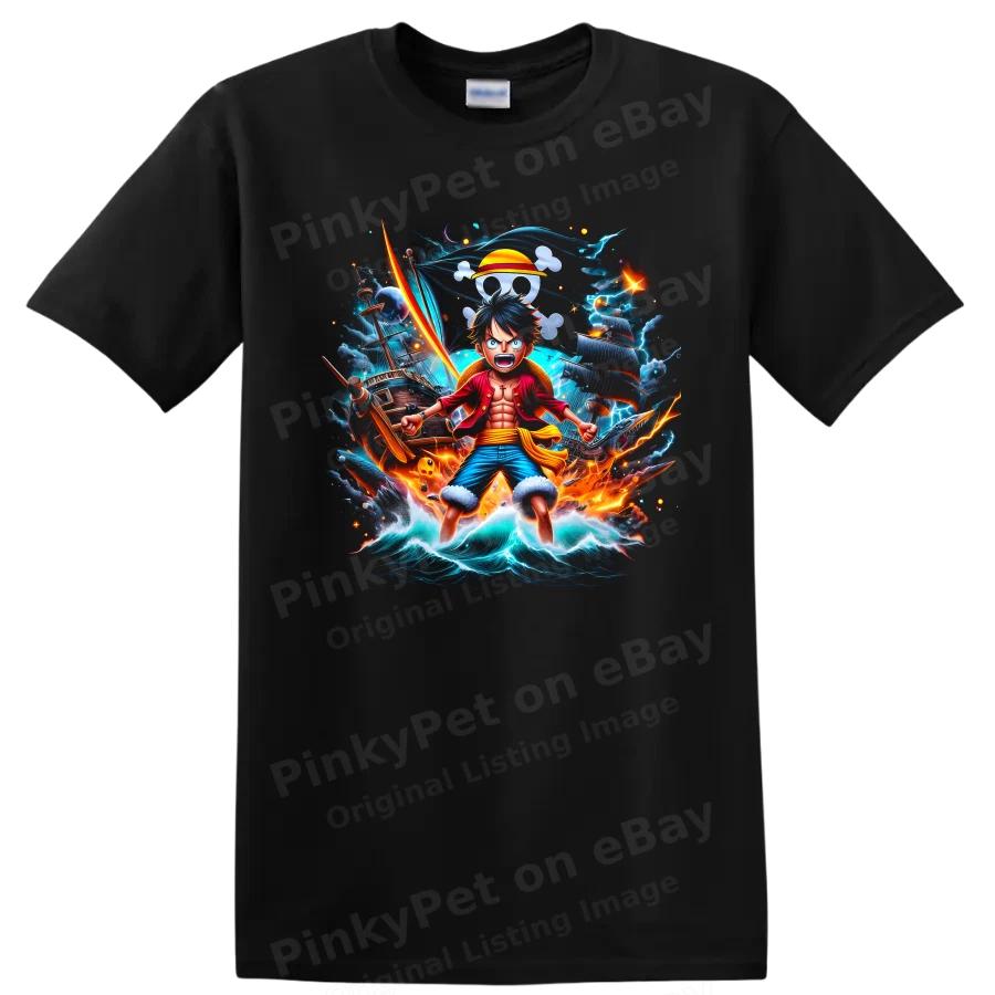 Anime Pirate Warrior T Shirt w/ Epic Stormy Ocean Ship Lightning Adventure Tee