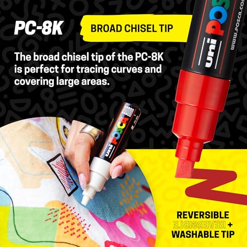 Mitsubishi Pencil Posca Water-Based Pen, Broad Point, Square Tip, 15 Colors, PC8K15C