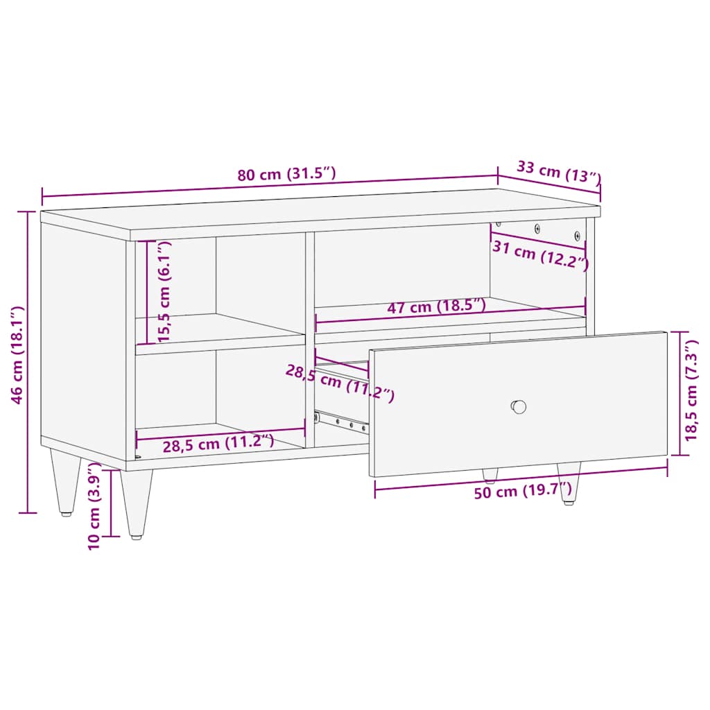 TV Stand 80 x 33 x 46 cm Solid Mango Wood
