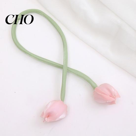 Macaron Color Curtain Ties 2Pcs Tulip Bud Ties, Decorative Tiebacks, Flower Tiebacks with Flowers Buds Soft Rope for Bedroom Curtains Patio