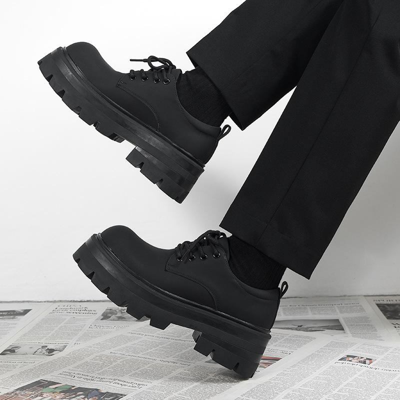 Thick-soled Heightening Shoes Derby Shoes Men's New Matte High-end Men's Casual Black British Style Small Leather Shoes