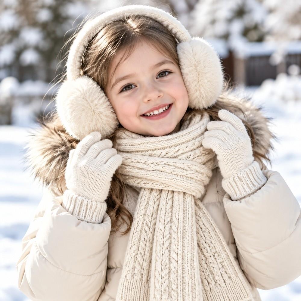Cold Proof Kids Earmuffs Scarf Gloves Set Warmer Mittens Knitted Scarf Woolen Neck Scarf Girls