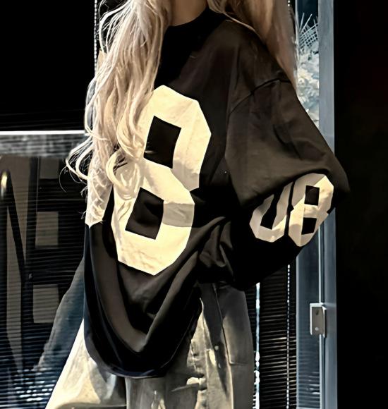 Хлопок-снежинка Американский стиль Нет. 08 Женская футболка с длинным рукавом - Модная осенне-весенняя уличная одежда свободного кроя