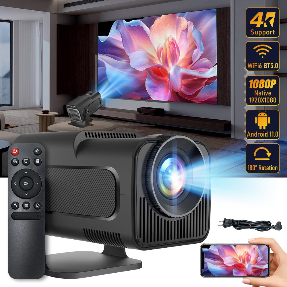 HY320 HD Мини-проектор Android 11 Двухдиапазонный WiFi6 BT5.0 300ANSI Родное 1920x1080p Погружающая домашняя уличная кинопроекция