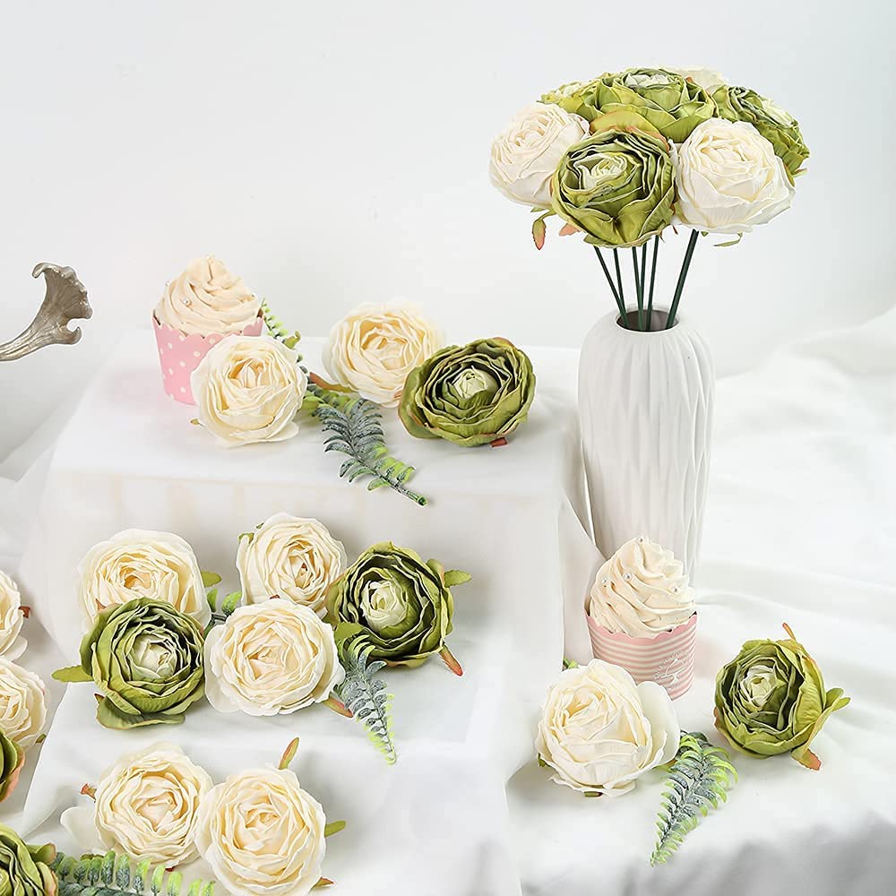 25 Pieces White Rose Artificial Flower Head Vintage Dried Flower Artificial Rose Head Silk Fake Rose for Wedding Centerpiece Decoration