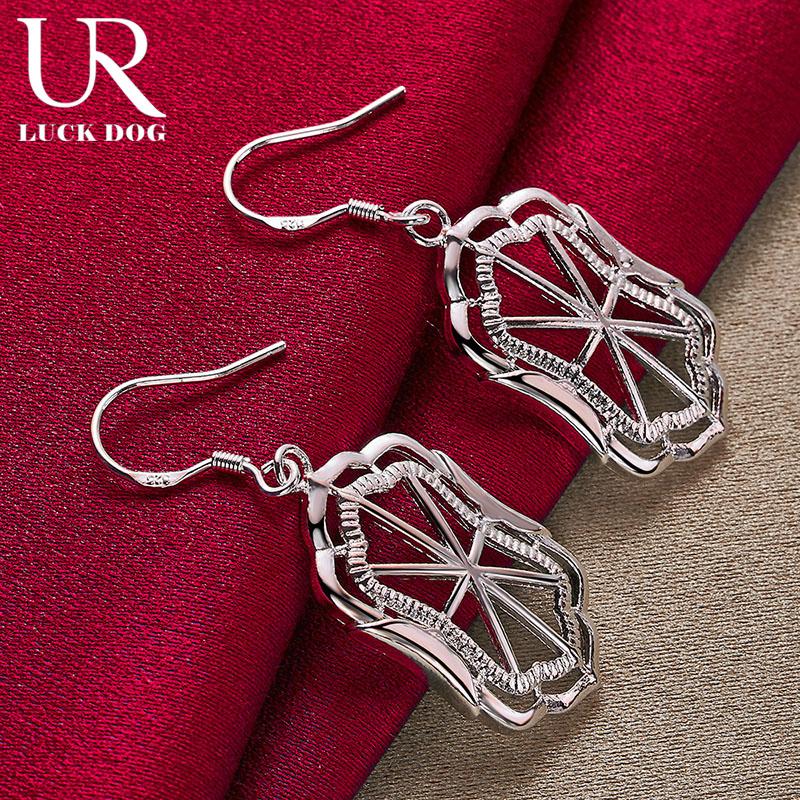 925 Sterling Silver Geometric Pendant Piercing Earrings Fashionable Wedding Jewelry