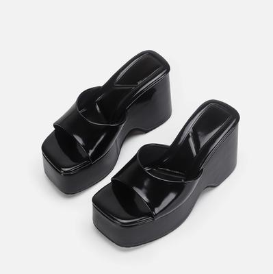 Женские шлепанцы на высоком каблуке большого размера, платформа, танкетка, многоцветные сандалии с открытым носком, высокий каблук