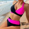 Women's New Neck Collocation Color High Waisted Bikini Two Piece Swimsuit