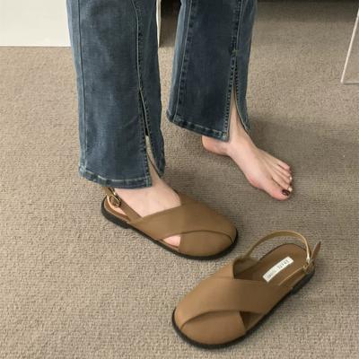 Женские сандалии с завернутым носком, новая летняя корейская версия, повседневная обувь на плоской подошве в римском стиле в французском стиле Mori в стиле феи