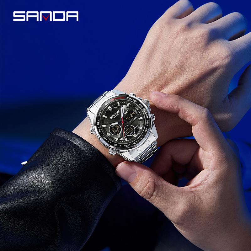 SANDA 6281 Fashion Men's Electronic Quartz Wacth Multifunction Luminous Calendar Alarm Clock Waterproof Sports Watches for Man