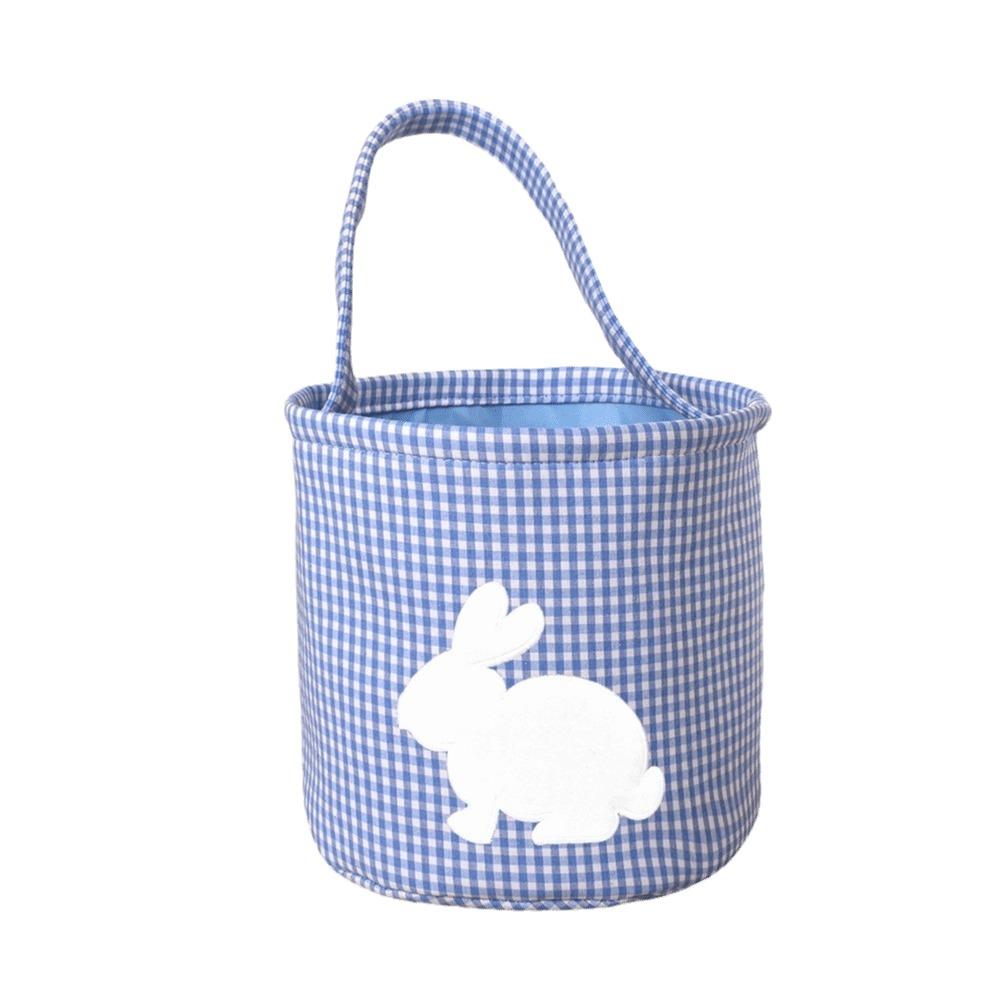 Embroidery Easter Rabbit Basket Plaid Easter Gift Basket Reusable Toys Storage Bag  Nursery Storage