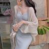 Spring Summer Women's Knitted Sweaters Lady Hollow Out Mesh Thin Cardigan See Through Look Batwing Sleeve Loose White Tops Smock