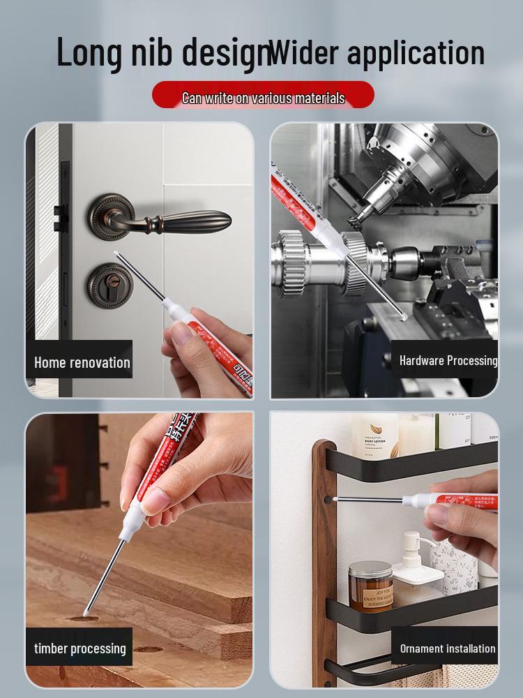 Extra-Long Tip White Oil-Based Marker: Durable, Non-Fading, Deep-Hole Pen for Construction.