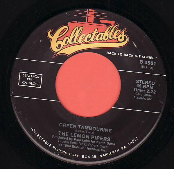 7-дюймовая пластинка LEMON PIPERS - Green Tambourine / Rice Is Nice B3501 КОЛЛЕКЦИОННАЯ US Rock Б/У