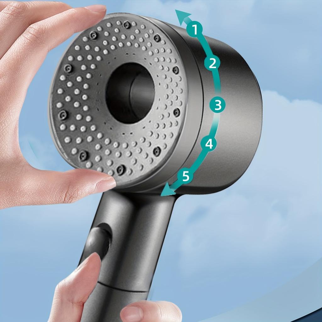 High Pressure Handheld Showerhead Set with 5 Mode Settings, Wall Mount Plastic  Includes Filter Element1.5m Explosion-Proof Hoseand No-Drill Bracket