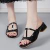 Summer Open-toe Comfortable/elegant Women's Slippers Fashionable New Style Square Head Shallow Mouth Sexy High-heeled Slippers