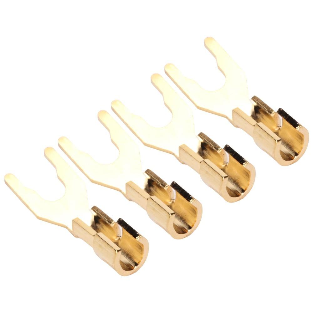 4PCS Gold Plated Y Plug Spade Connector 45 Degree Fork Fork Speaker Wire Connector For AV Receivers