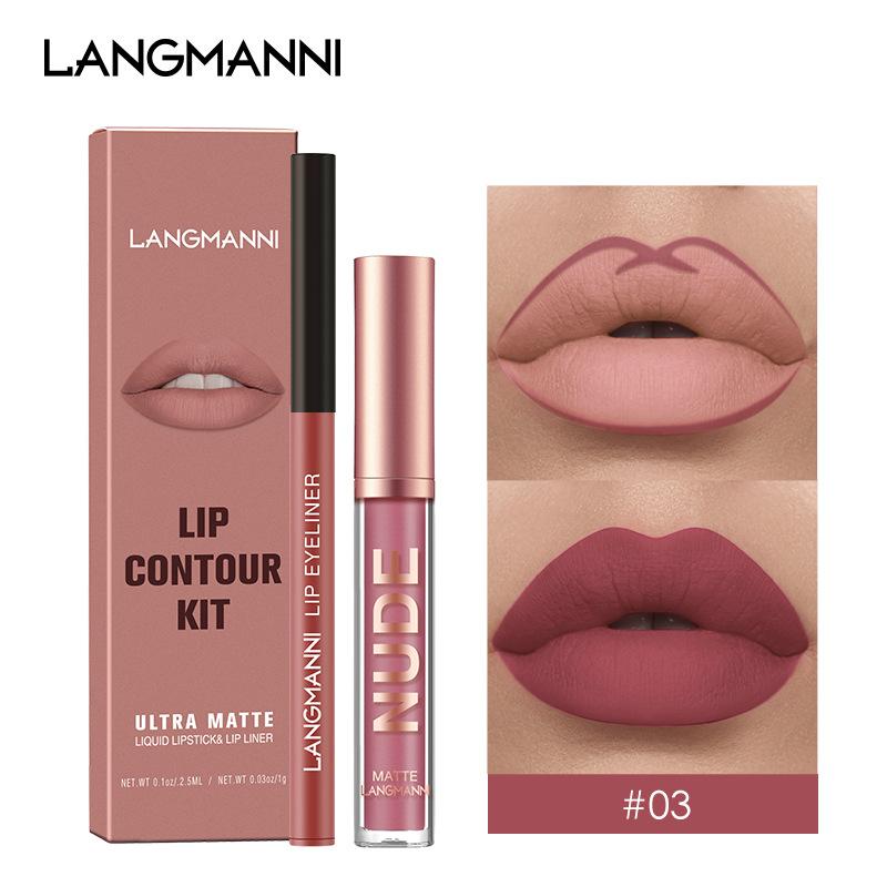 Langmanni Lip Gloss Lip Liner Set 2 Sets Non-sticky Cup Matte Lip Gloss Set
