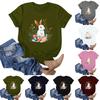 Women's Easter Bunny Print Neck Short Sleeve T-Shirt Top