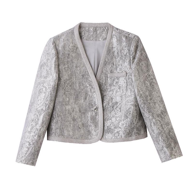 Женская модная куртка с жаккардовым узором и V-образным вырезом, весна 2025