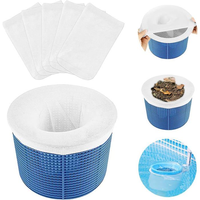 Chaussettes de skimmer piscine 12 pcs - Nylon élastique 13x24 cm - Filtre réutilisable blanc