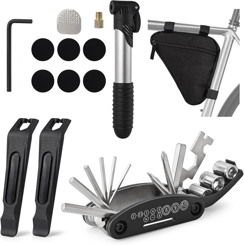 Multifunction Bike Tool Kit With Mini Pump Tire Repair Bag for Cyclists Race Cycling Adventure