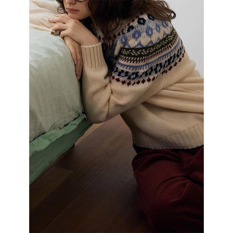 Зимний свитер Nordic Light Retro с рукавами реглан Fair Isle для женщин 2024 года